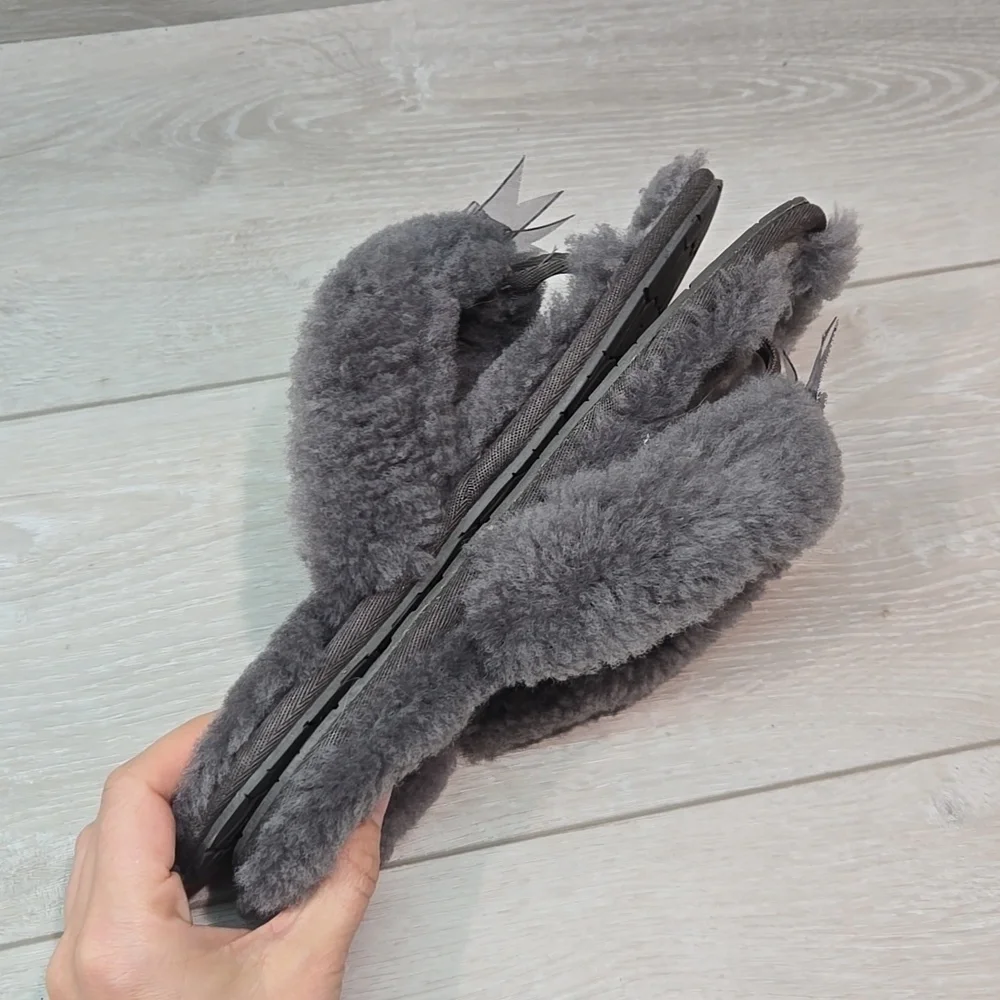 Ugg Australia Women Fluff Flip FlopThong Fur Sandals Slippers shoes slippers